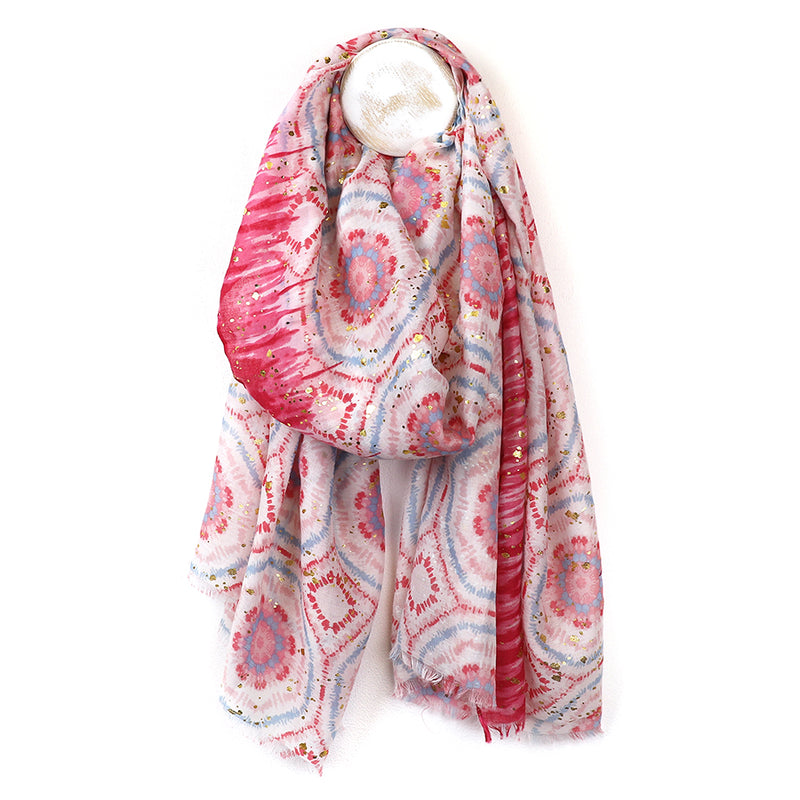 Red And Pink Mix circle And Metallic Print Scarf