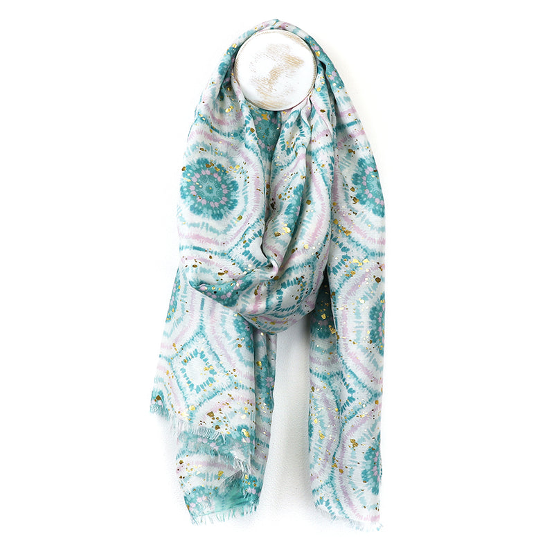 Teal Mix Circle And Metallic Print Scarf