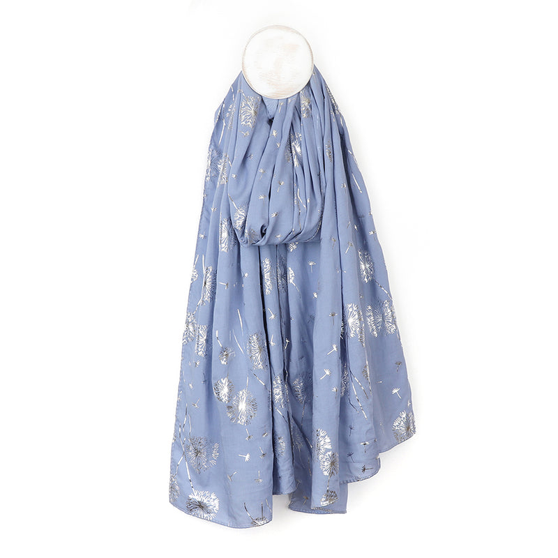 Demin Blue And Metallic Dandelion Print Scarf