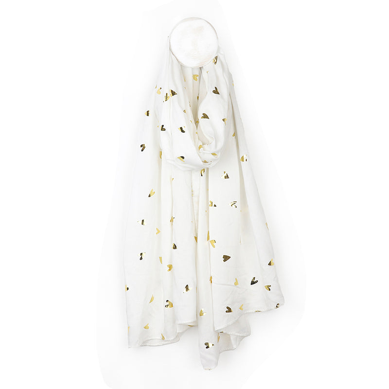 White and Heart Print Scarf