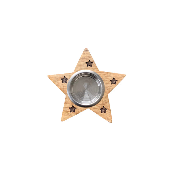Small Etched Mango Wood Star Tealight Holder 7.5cm