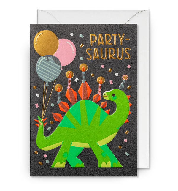 Partysaurus Dinosaur Illustration Birthday Card