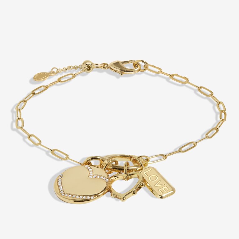 Little Links Oval Clasp Love Charms Bracelet in Gold Plating