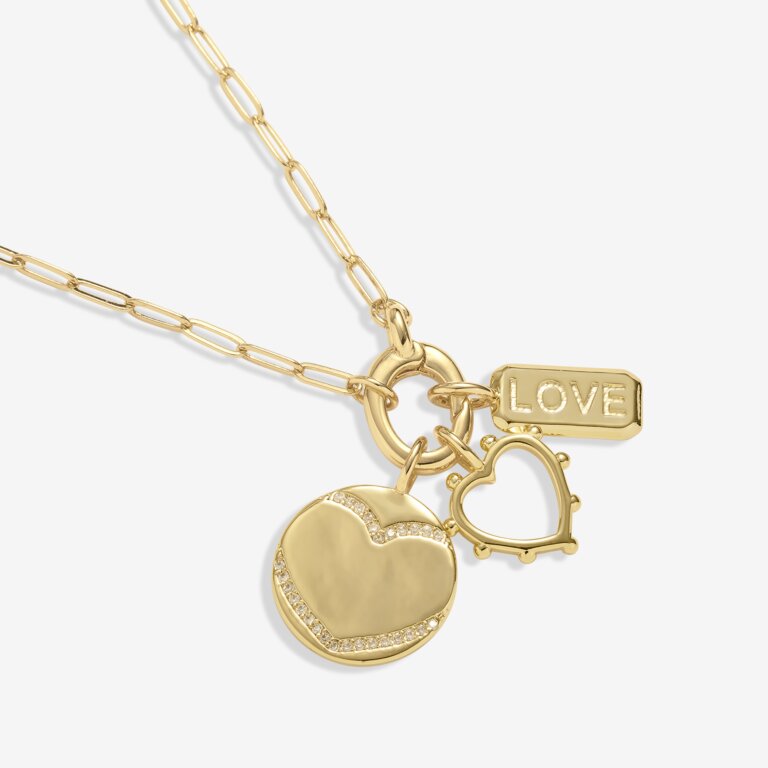 Little Links Oval Clasp Love Charms Necklace in Gold Plating