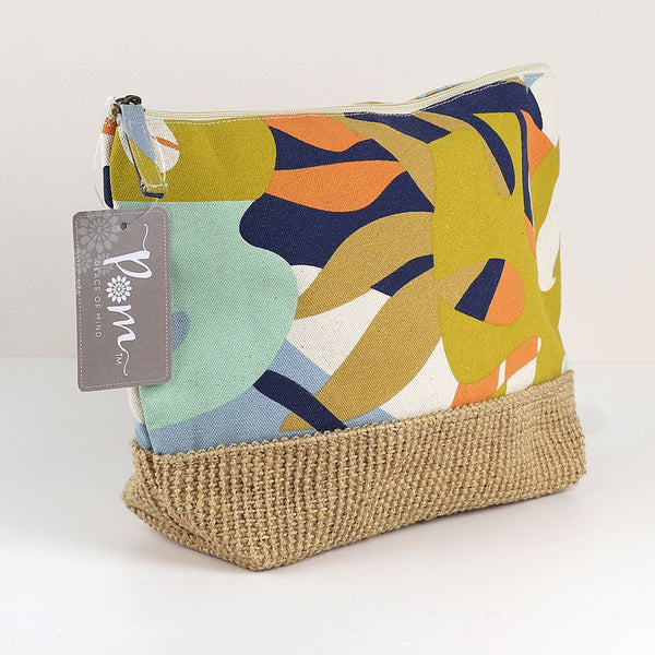Blue And Mustard Mix Tropical Canvas Travel Pouch