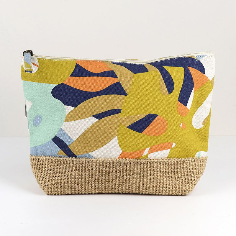 Blue And Mustard Mix Tropical Canvas Travel Pouch