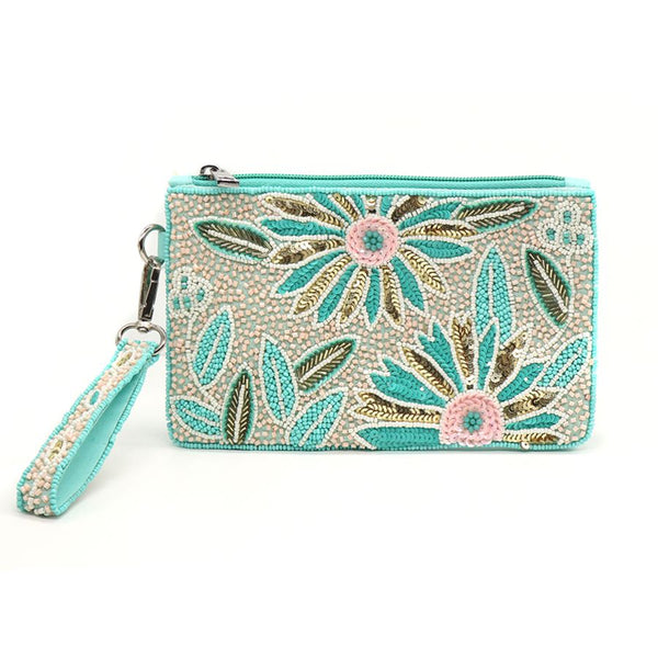 Turquoise Floral Beaded Holiday Purse