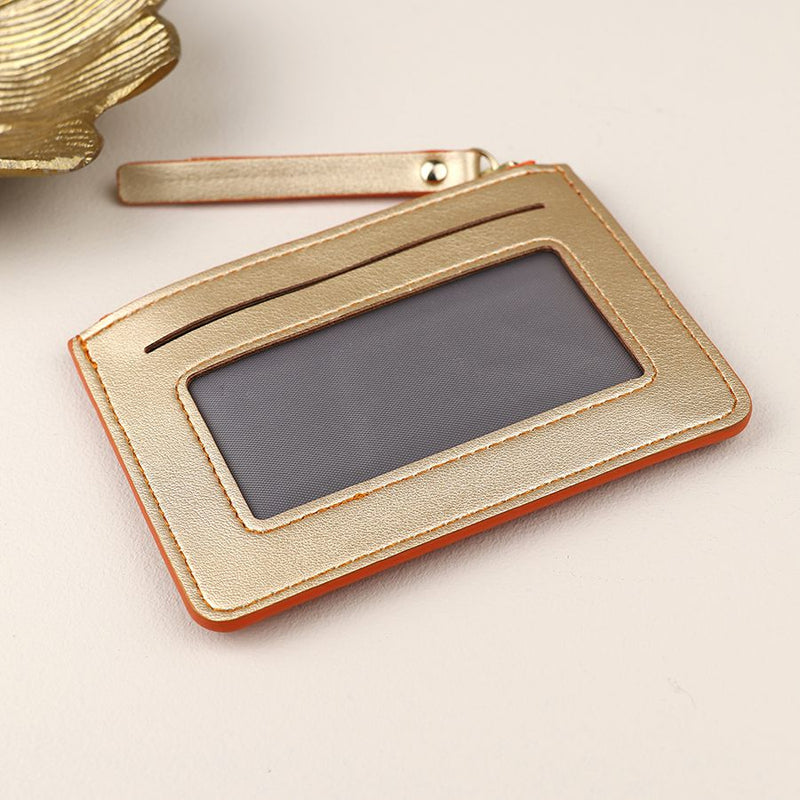 Orange & Metallic PU Cardholder With Zip