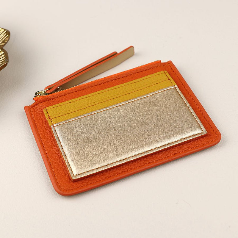 Orange & Metallic PU Cardholder With Zip