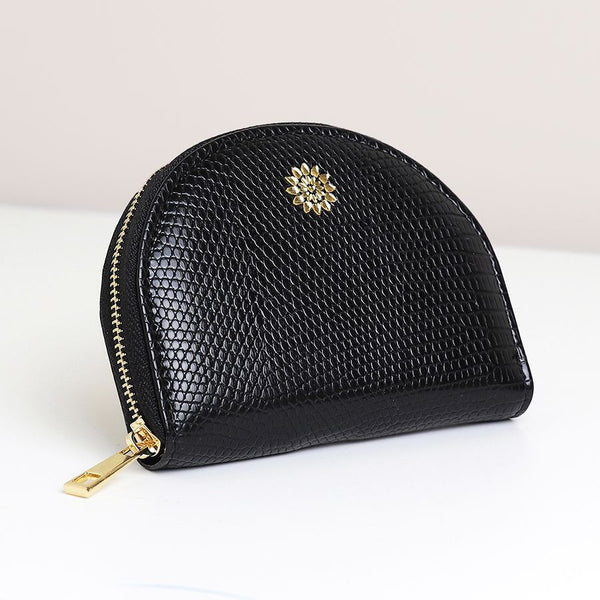 Black Faux Textured Leather Half Moon Purse