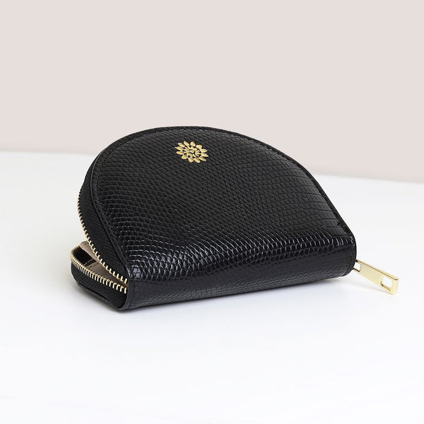 Black Faux Textured Leather Half Moon Purse