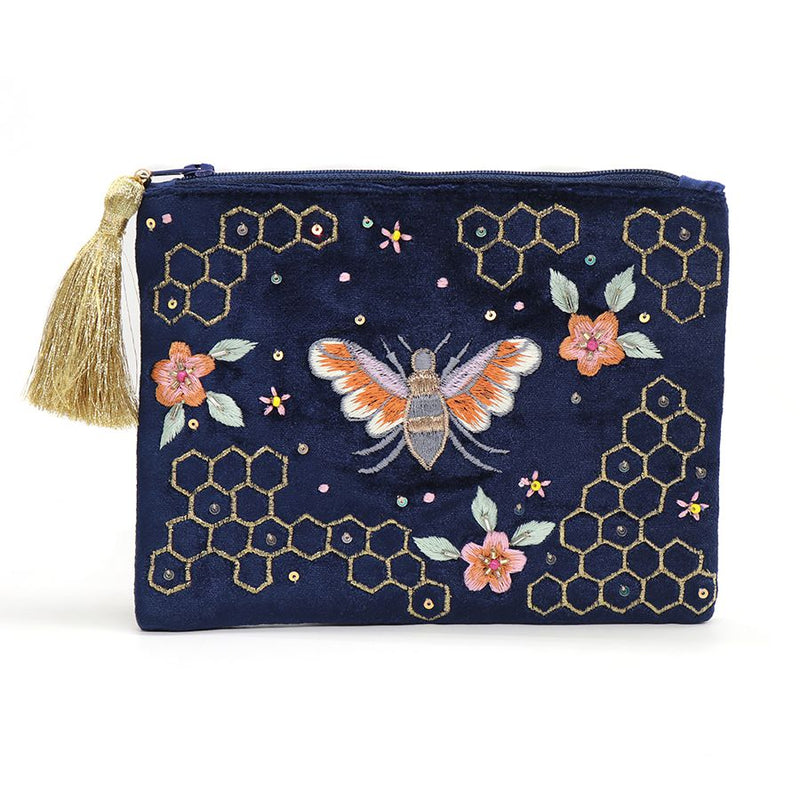 Navy Bee Velvet Purse/Pouch