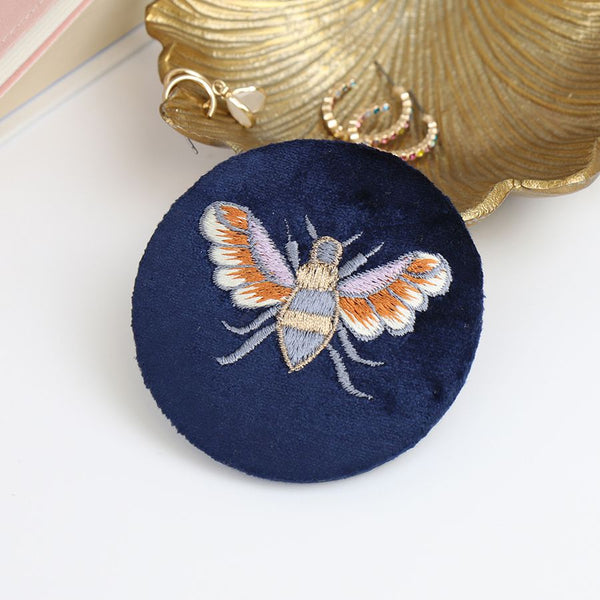 Navy Bee Velvet Pocket Mirror