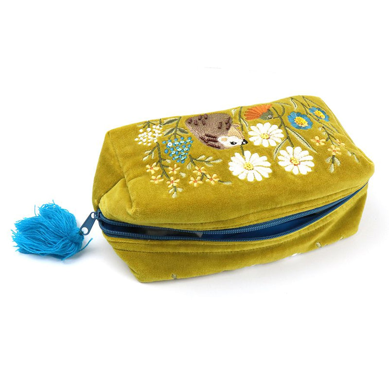 Mustard Velvet Hedgehog Make-Up Bag