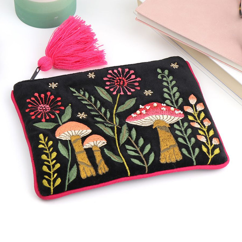 Midnight Toadstools Velvet Purse/Pouch