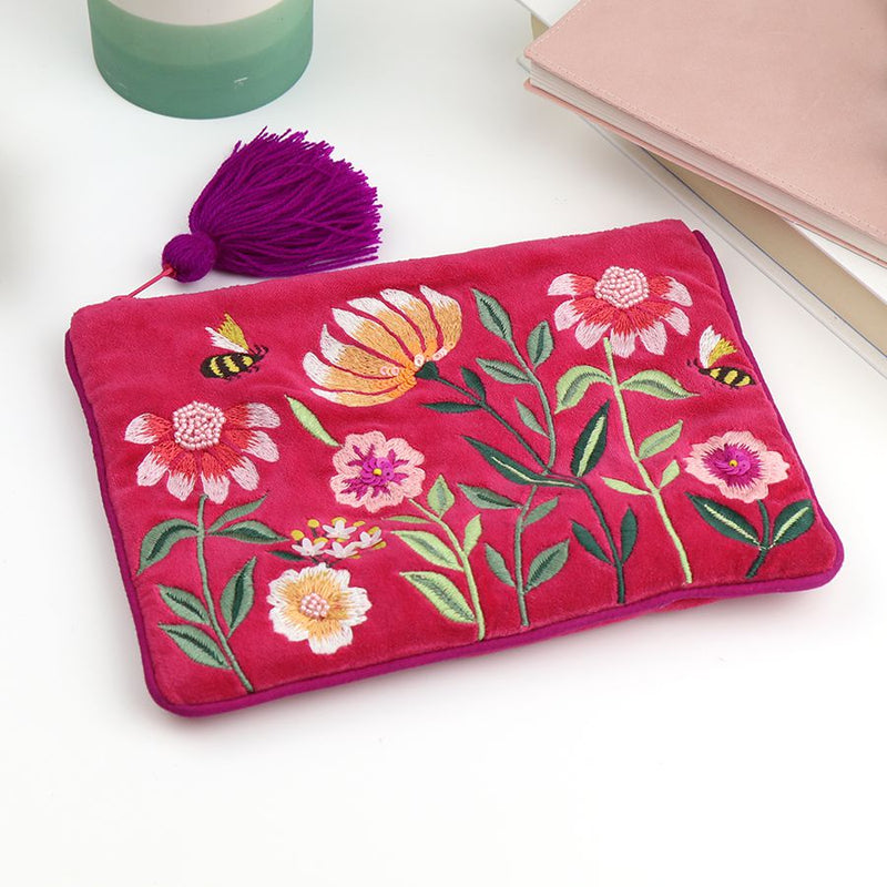 Fuchsia Floral Velvet Purse/Pouch