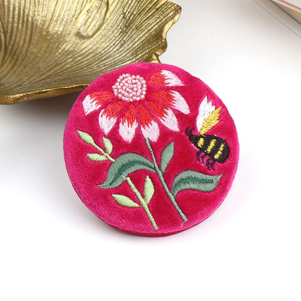 Fuchsia Floral Velvet Pocket Mirror