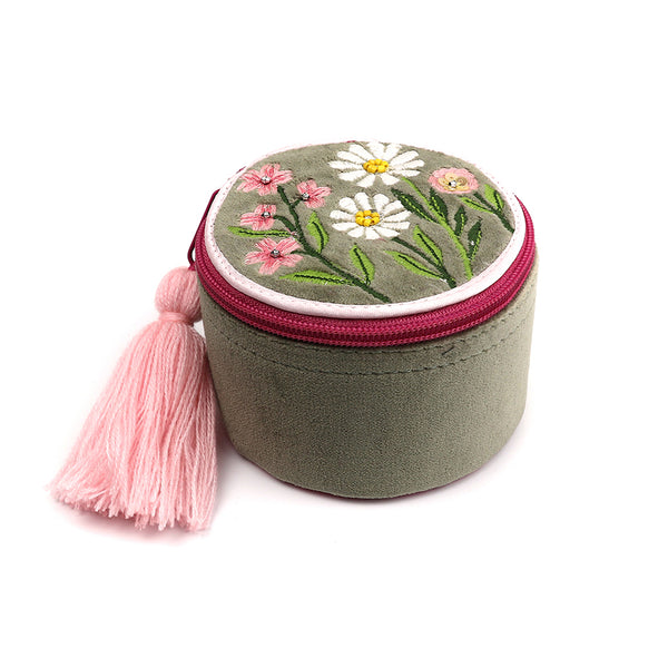 Sage Velvet Floral Embellished Trinket box