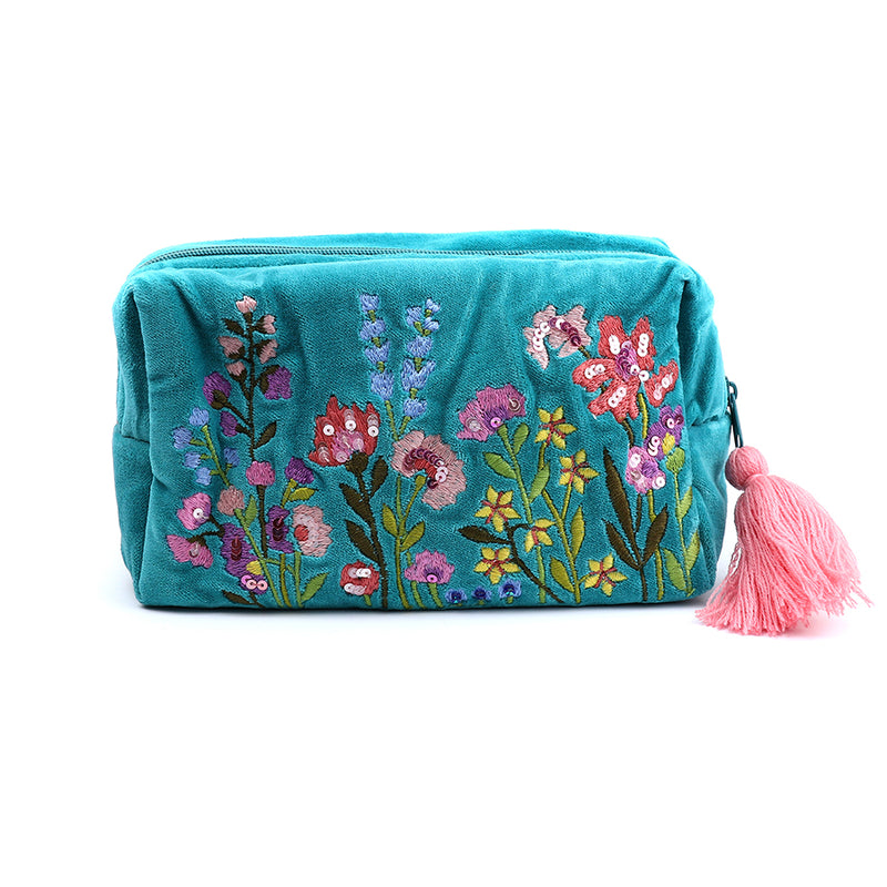 Summer Meadow Turquoise Mix Velvet Make-Up Bag