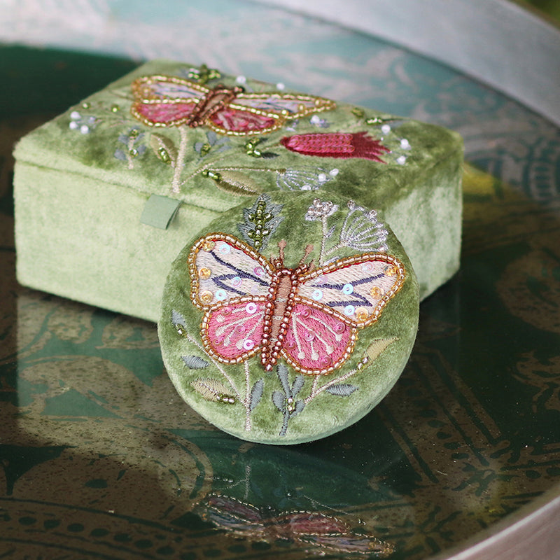 Green Butterfly Velvet Pocket Mirror