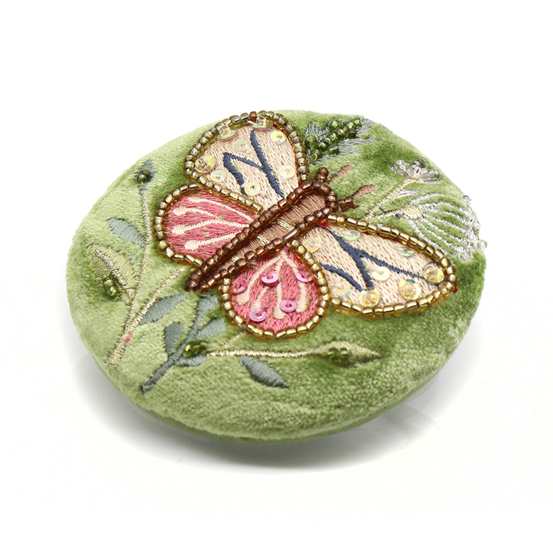 Green Butterfly Velvet Pocket Mirror