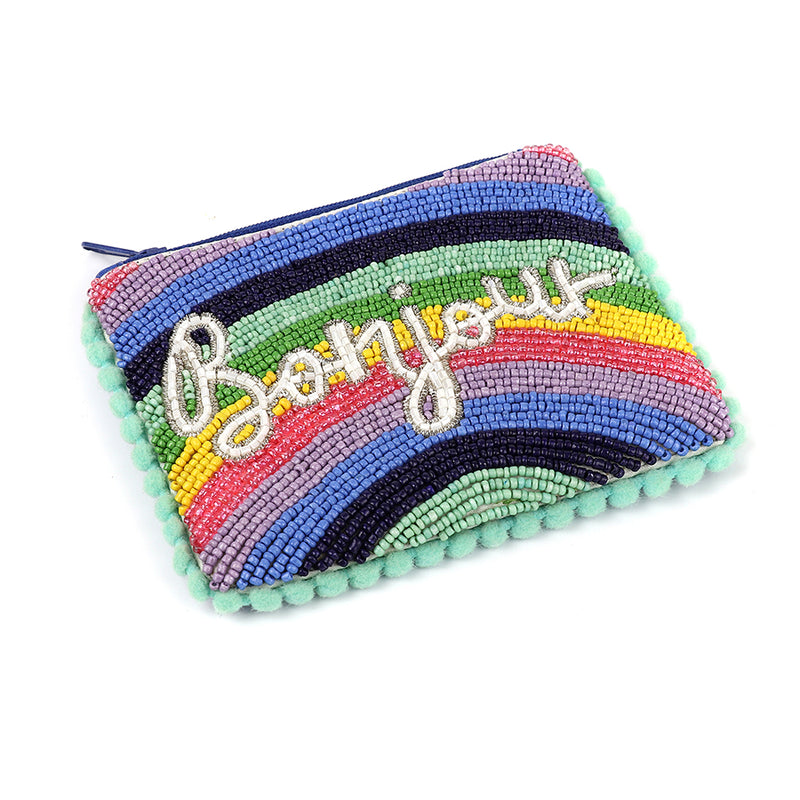 Small Rainbow Beaded Pom-Pom Purse