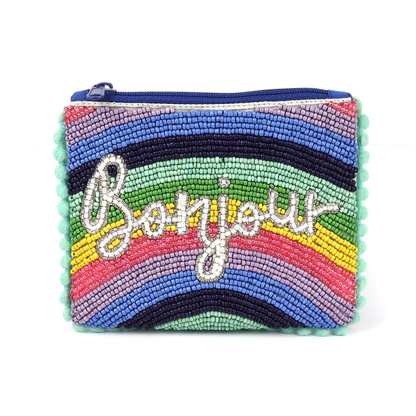 Small Rainbow Beaded Pom-Pom Purse