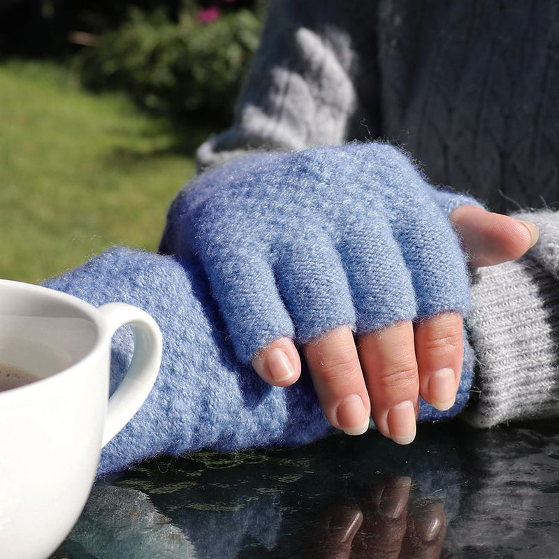 Pale Blue Knitted Fingerless Gloves