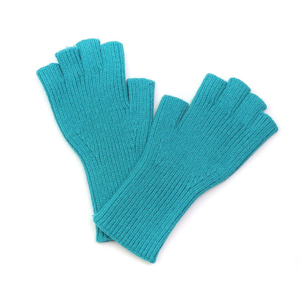 Bright Aqua Ribbed Fingerless Gloves