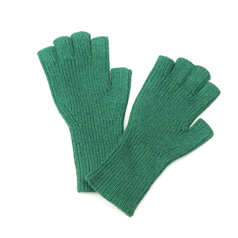 Jade Green Ribbed Fingerless Gloves