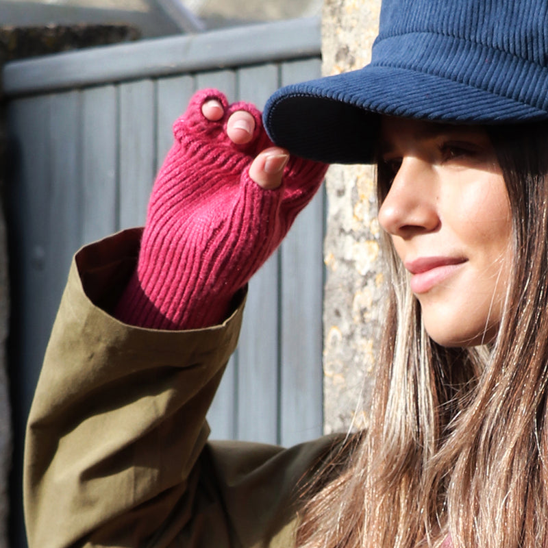 Rosy Pink Ribbed Fingerless Gloves