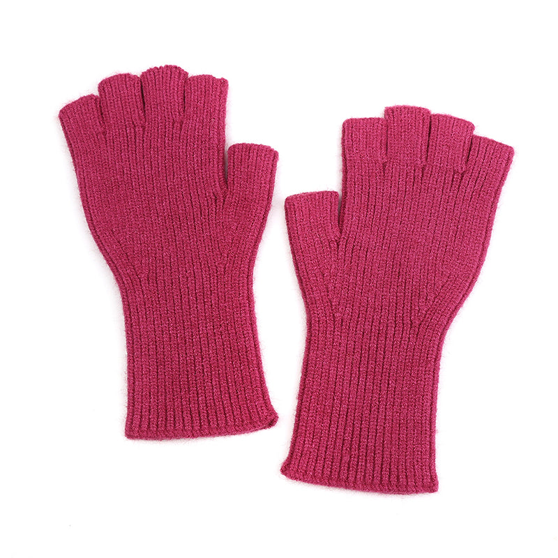 Rosy Pink Ribbed Fingerless Gloves