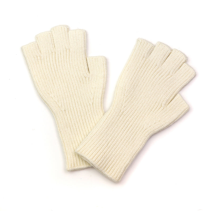 Cream Ribbed Fingerless Gloves