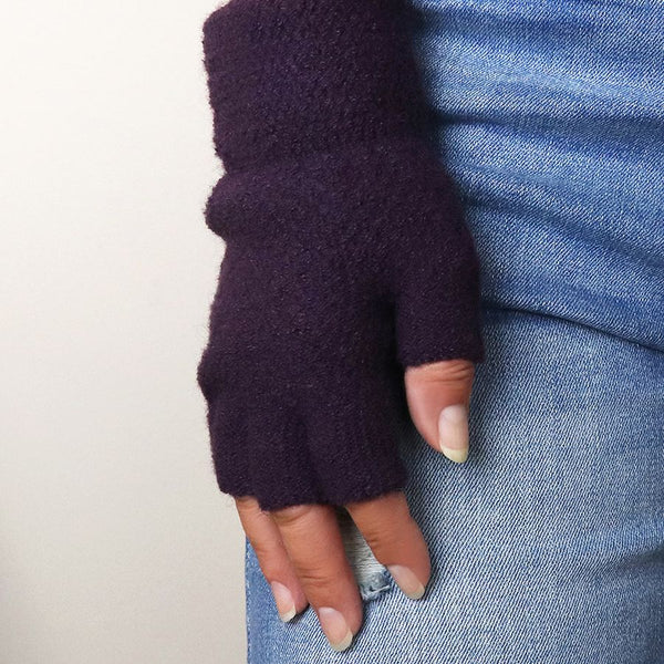 Aubergine Knitted Fingerless Gloves