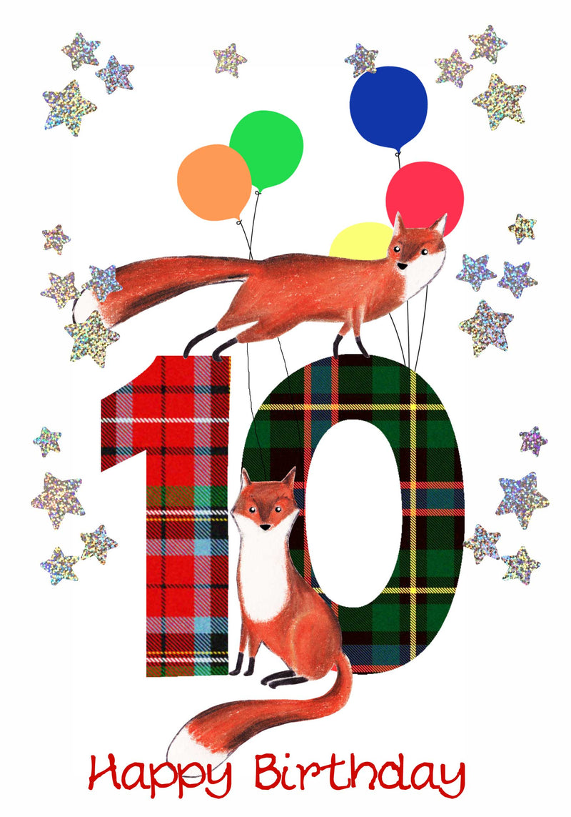 Age 10 Foxes Birthday Card