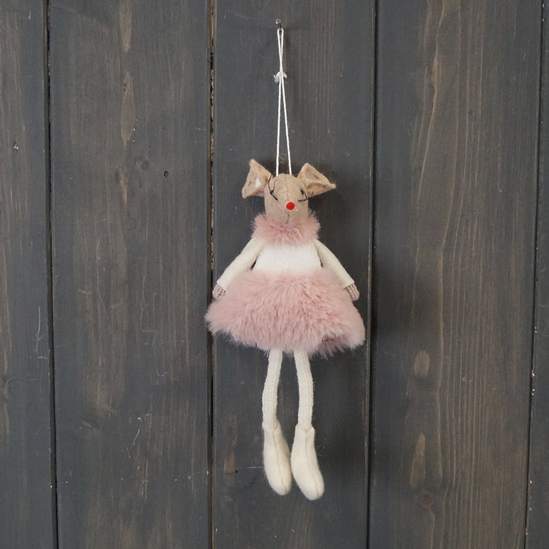 Pink Fabric Hanging Mouse with Skirt