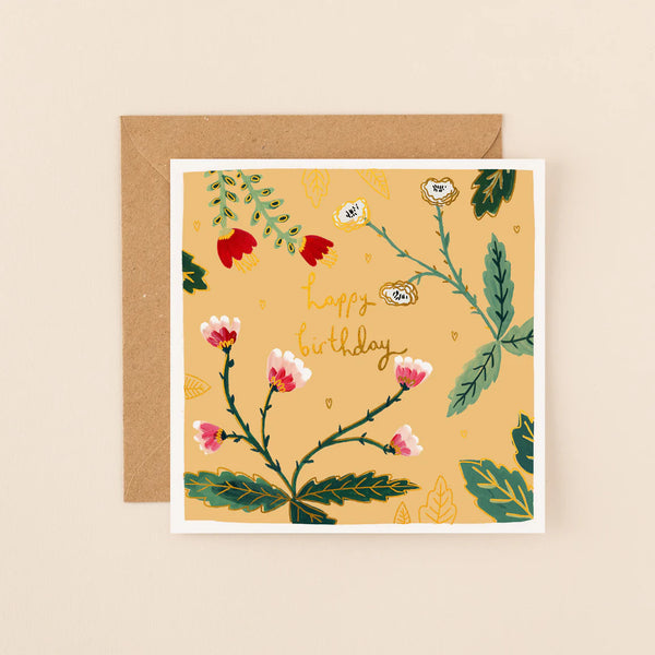 Pink and Red Flowers Birthday Card