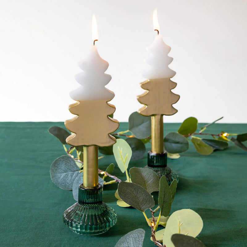 Gold Christmas Tree Shaped Candles - 2 Pack