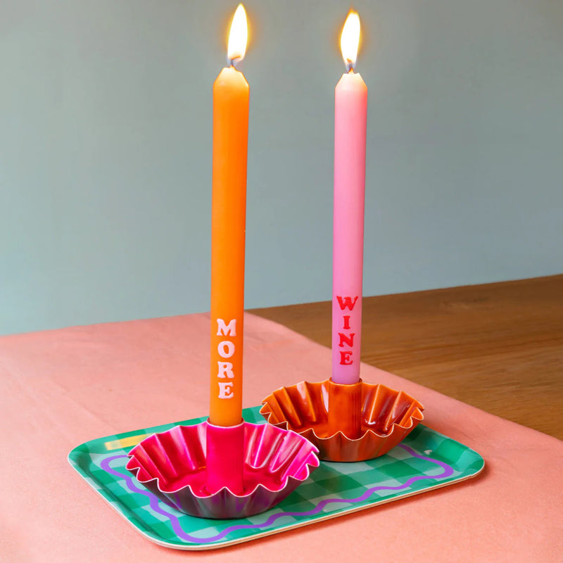 Orange Scalloped Metal Dinner Candle Holder