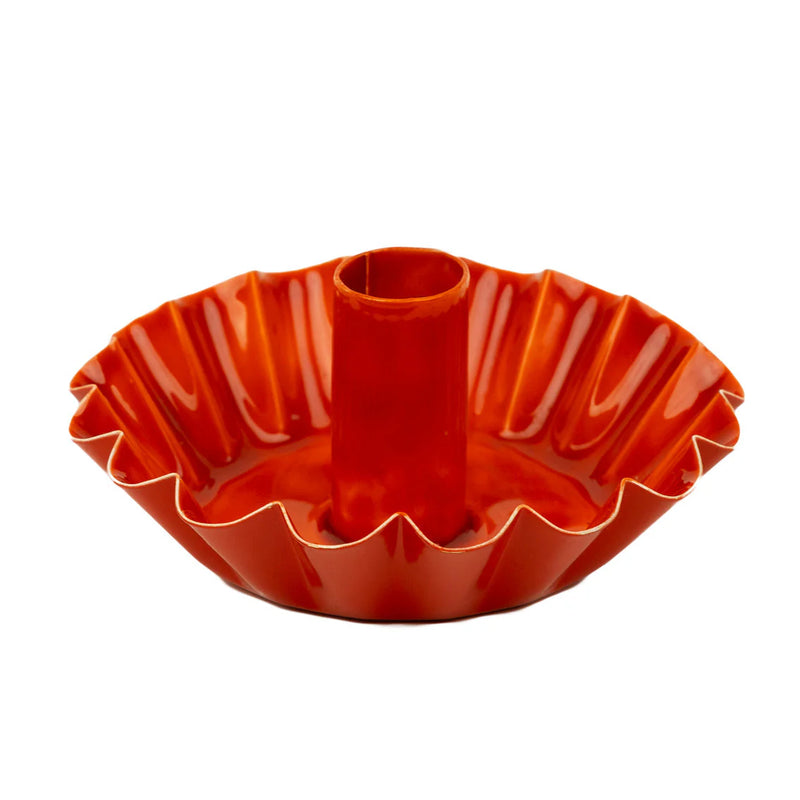 Orange Scalloped Metal Dinner Candle Holder