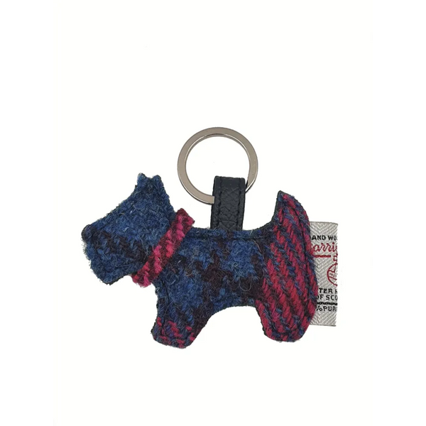 Harris Tweed Scottie Dog Keyring - Blue & Pink Check