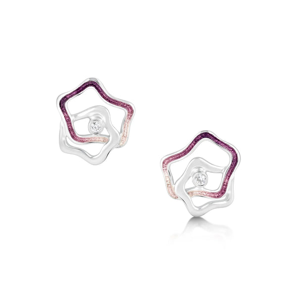 Tidal Islands Cubic Zirconia Stud Earrings in Amethyst Enamel