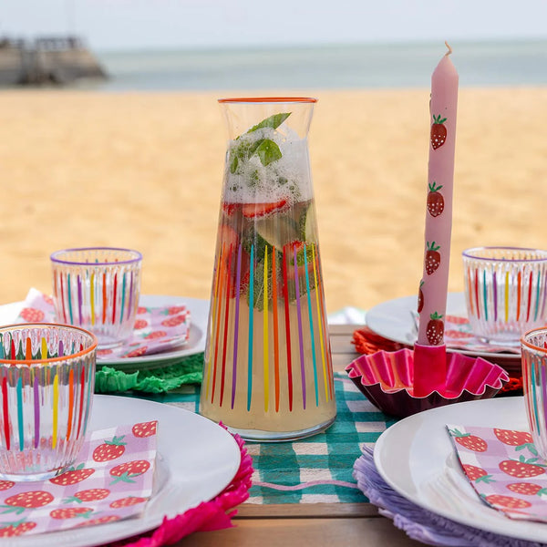 Bright Striped Multi-Coloured Glass Carafe