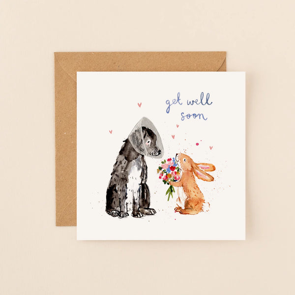 Dog and Bunny Get Well Soon Card