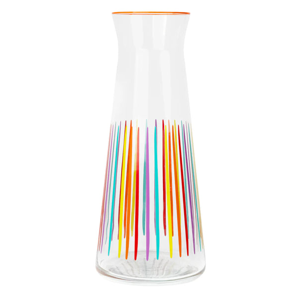 Bright Striped Multi-Coloured Glass Carafe