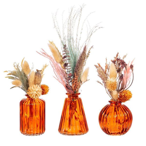 Amber Glass Bud Vases - Set of 3