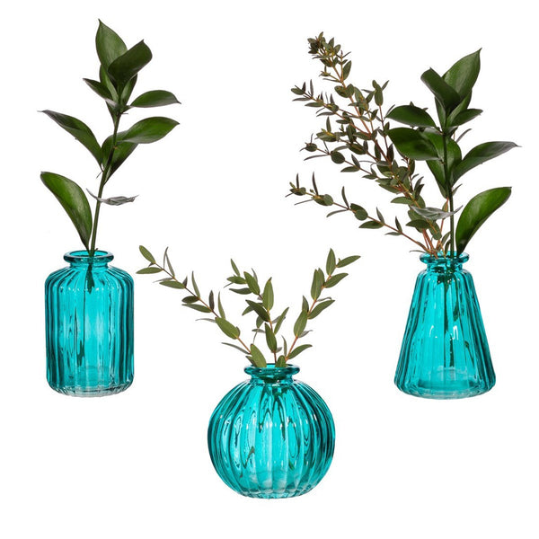 Turquoise Glass Bud Vases - Set of 3