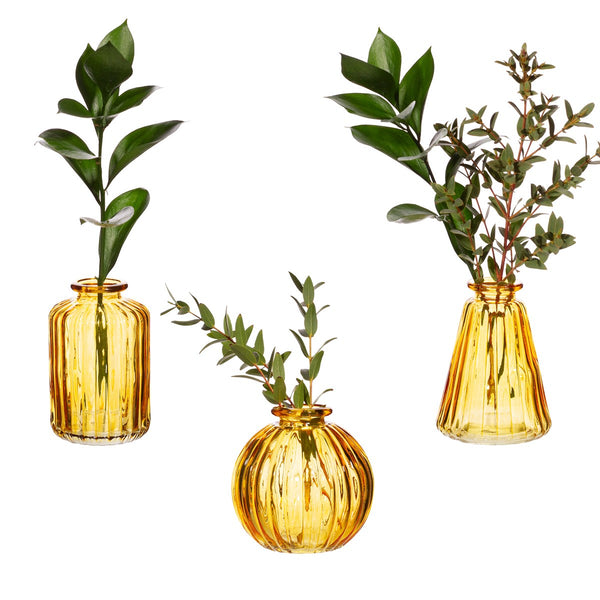 Yellow Glass Bud Vases - Set of 3