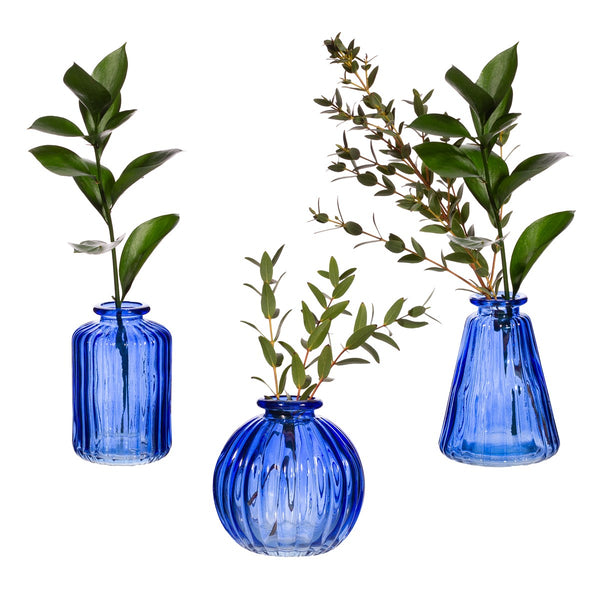 Cobalt Blue Glass Bud Vases - Set of 3