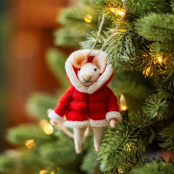 Mouse in Puffer Jacket Felt Decoration